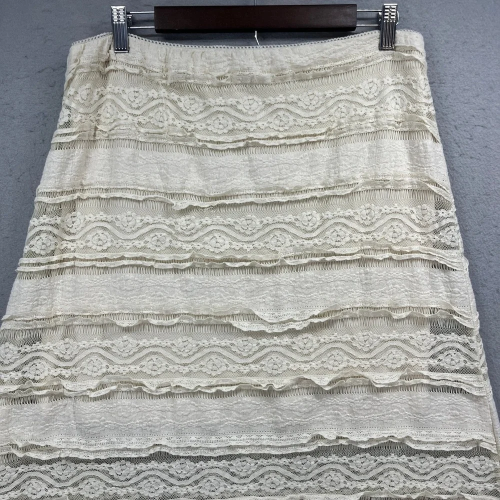 American Eagle Maxi Skirt Womens Large Cream Lace Tiered Boho Cottagecore Flowy